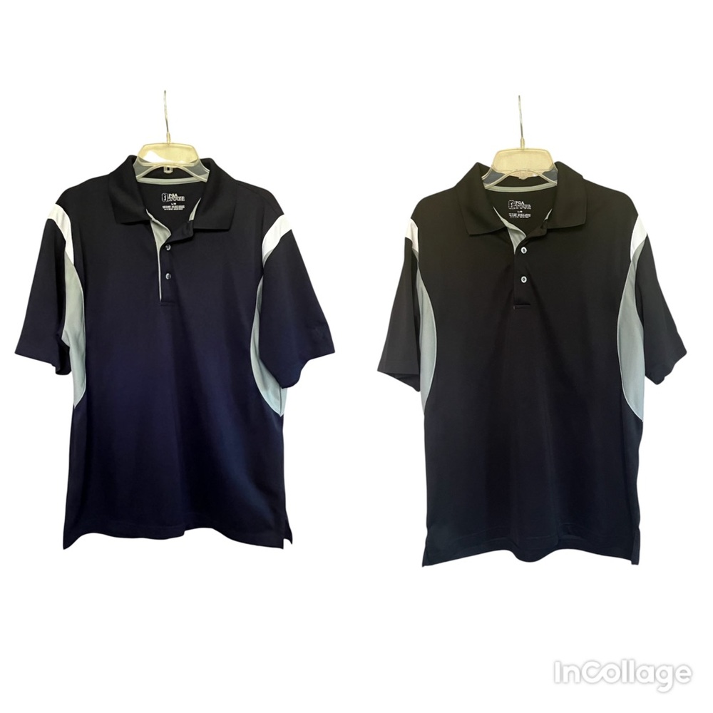 PGA Tour Men's Black & Blue Polo Short Sleeve Tops- Classic Performance Style